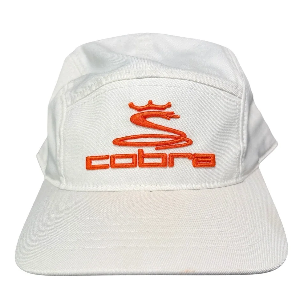 Cobra Golf Hat Mens White Orange Embroidered 5 Panel Snapback Cap 110 Flexfit
